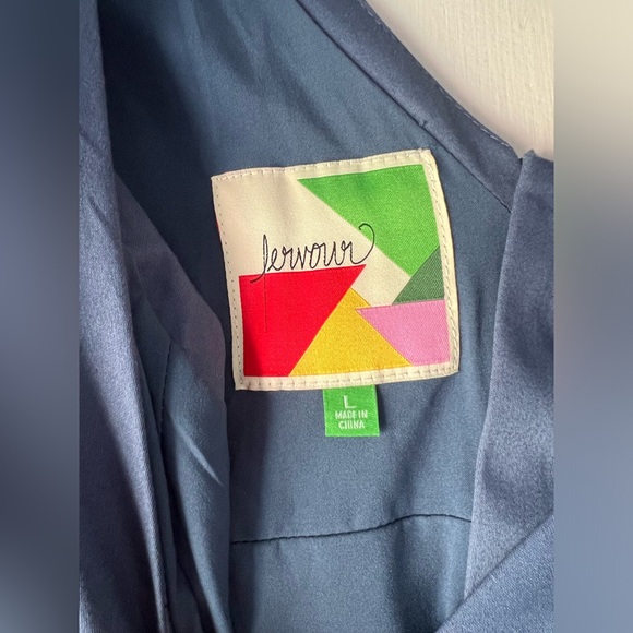 ModCloth Fervour Triumphantly Timeless Fit & Flare V-Neck Dress Blue Gray Large - Picture 5 of 11